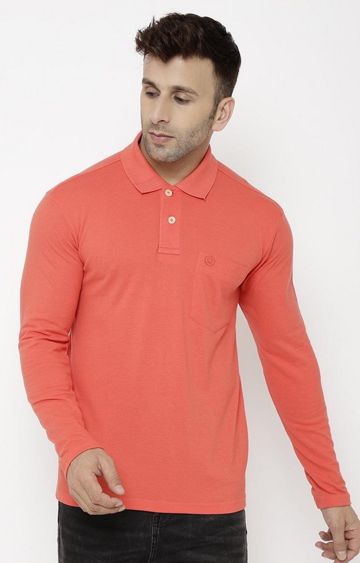 Men's Peach Red Solid Polycotton Polo T-Shirt