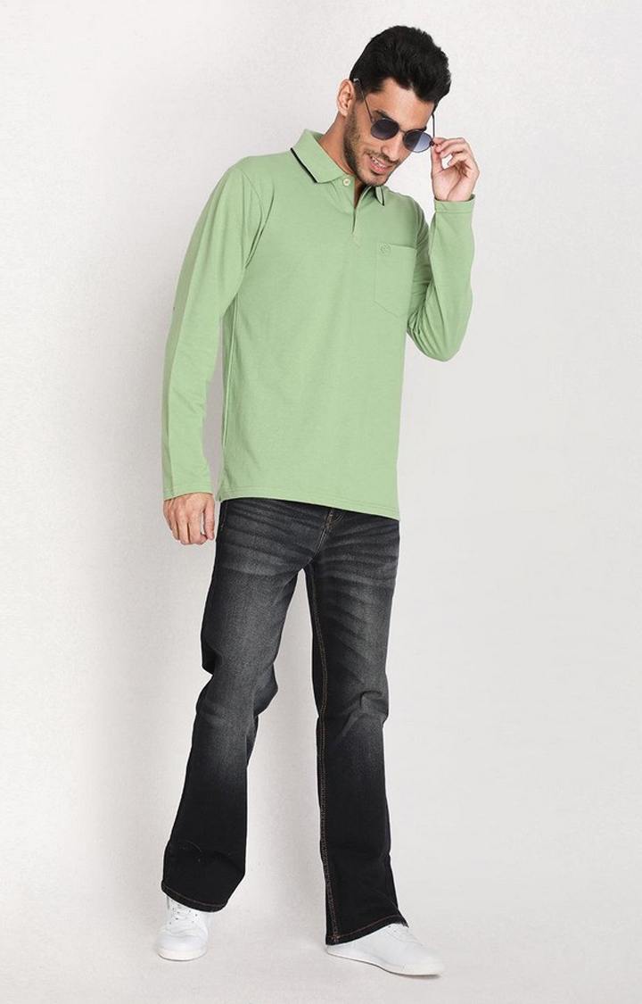 Men's Green Solid Polycotton Polo T-Shirt