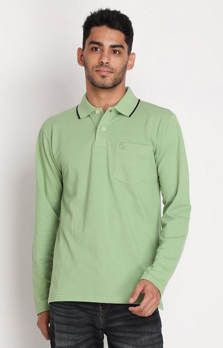 Men's Green Solid Polycotton Polo T-Shirt