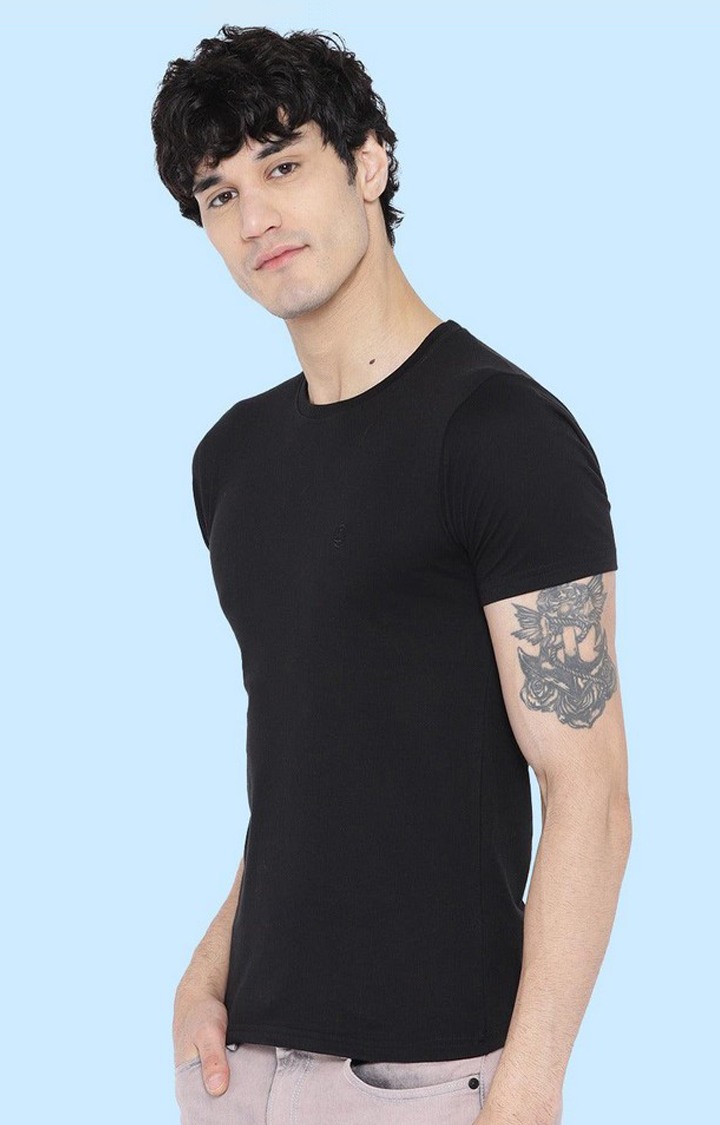 Men's Black Solid Polycotton Regular T-Shirt