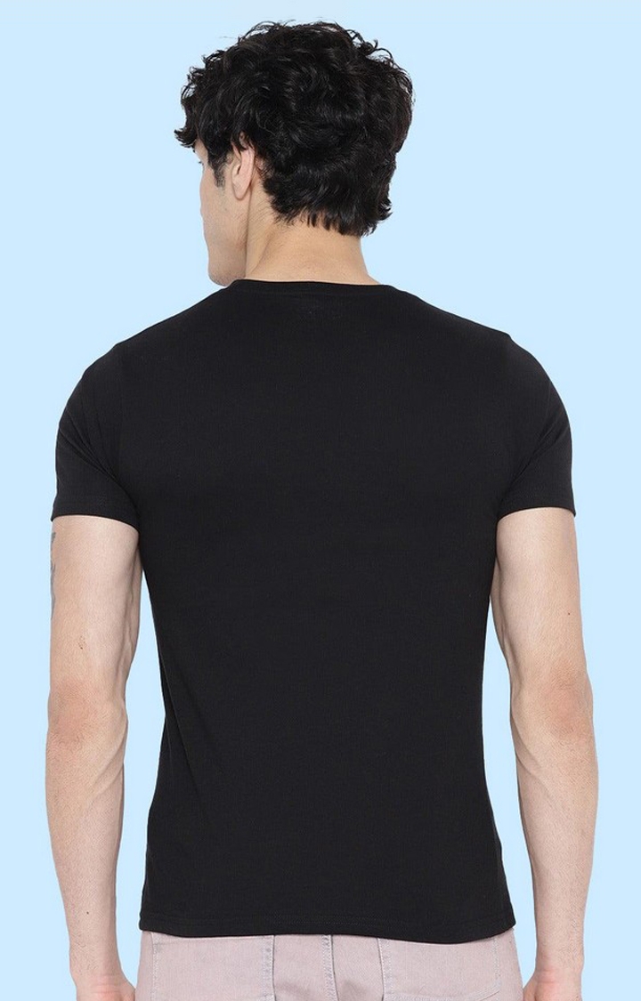 Men's Black Solid Polycotton Regular T-Shirt
