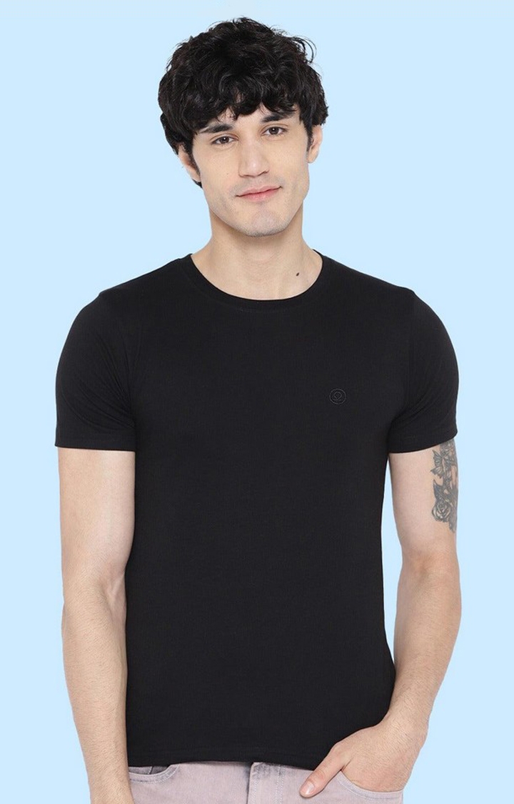 CHKOKKO | Men's Black Solid Polycotton Regular T-Shirt
