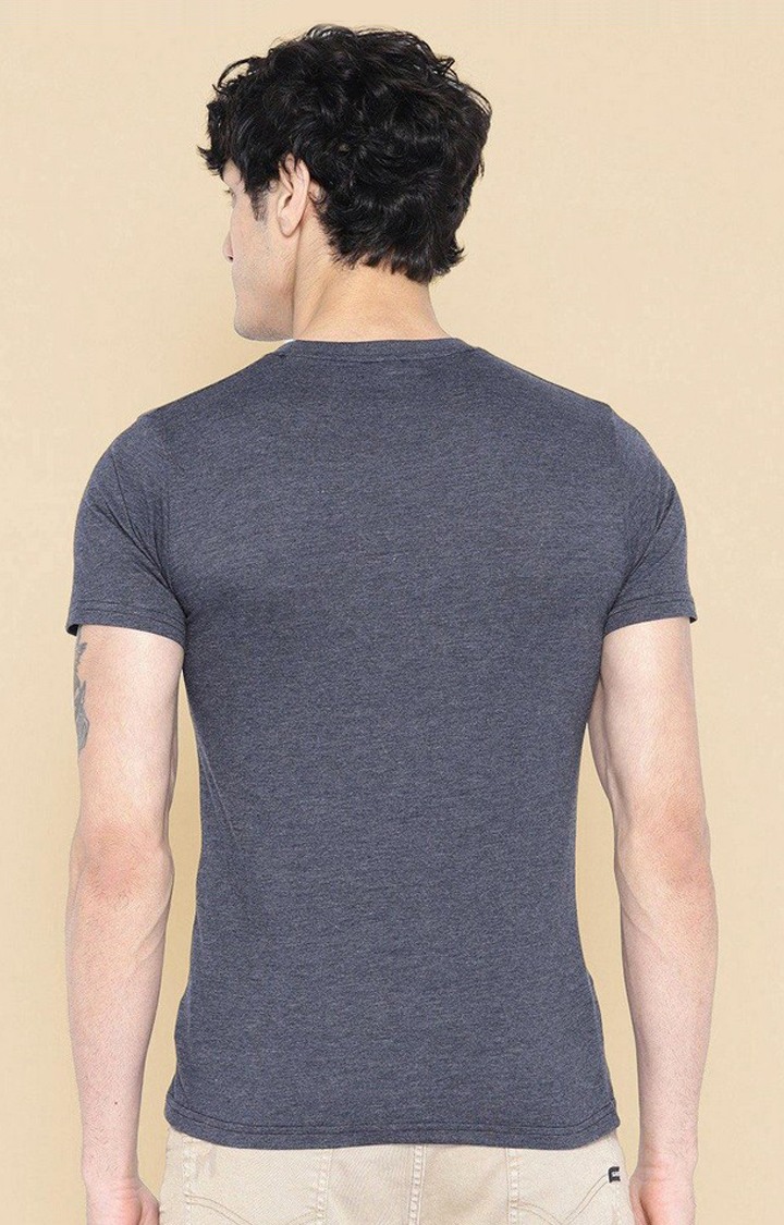 Men's Grey Melange Textured Polycotton Regular T-Shirt