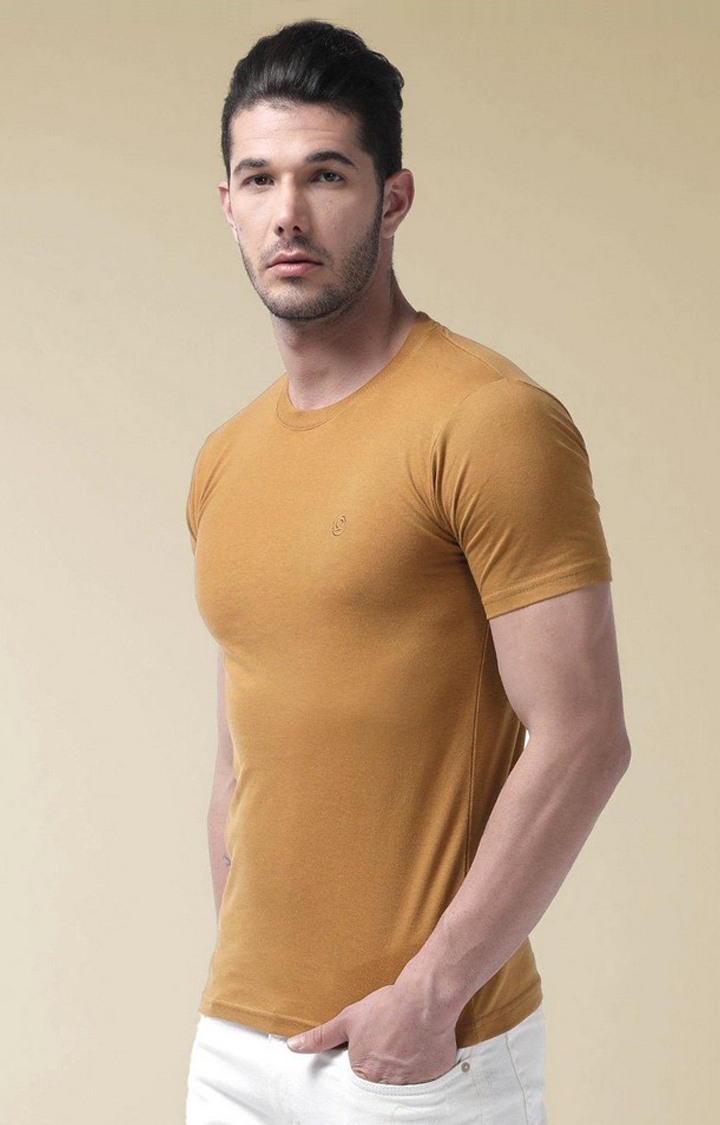 Men's Yellow Solid Polycotton Regular T-Shirt