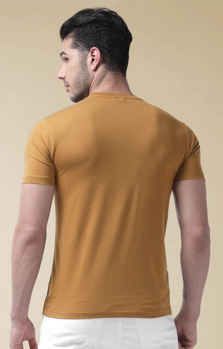 Men's Yellow Solid Polycotton Regular T-Shirt