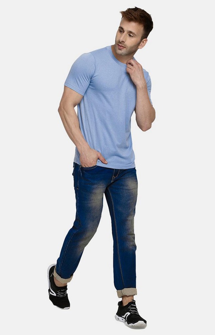 Men's Blue Solid Polycotton Regular T-Shirt