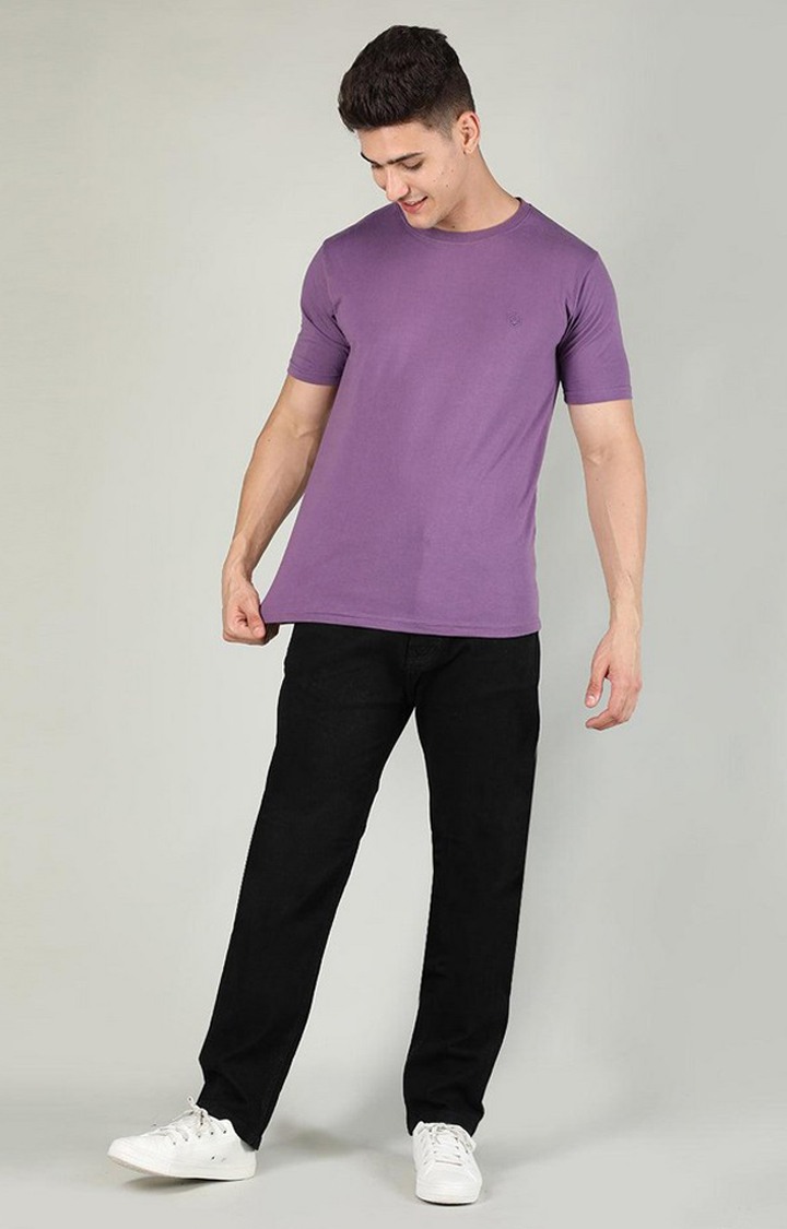 Men's Purple Solid Polycotton Regular T-Shirt