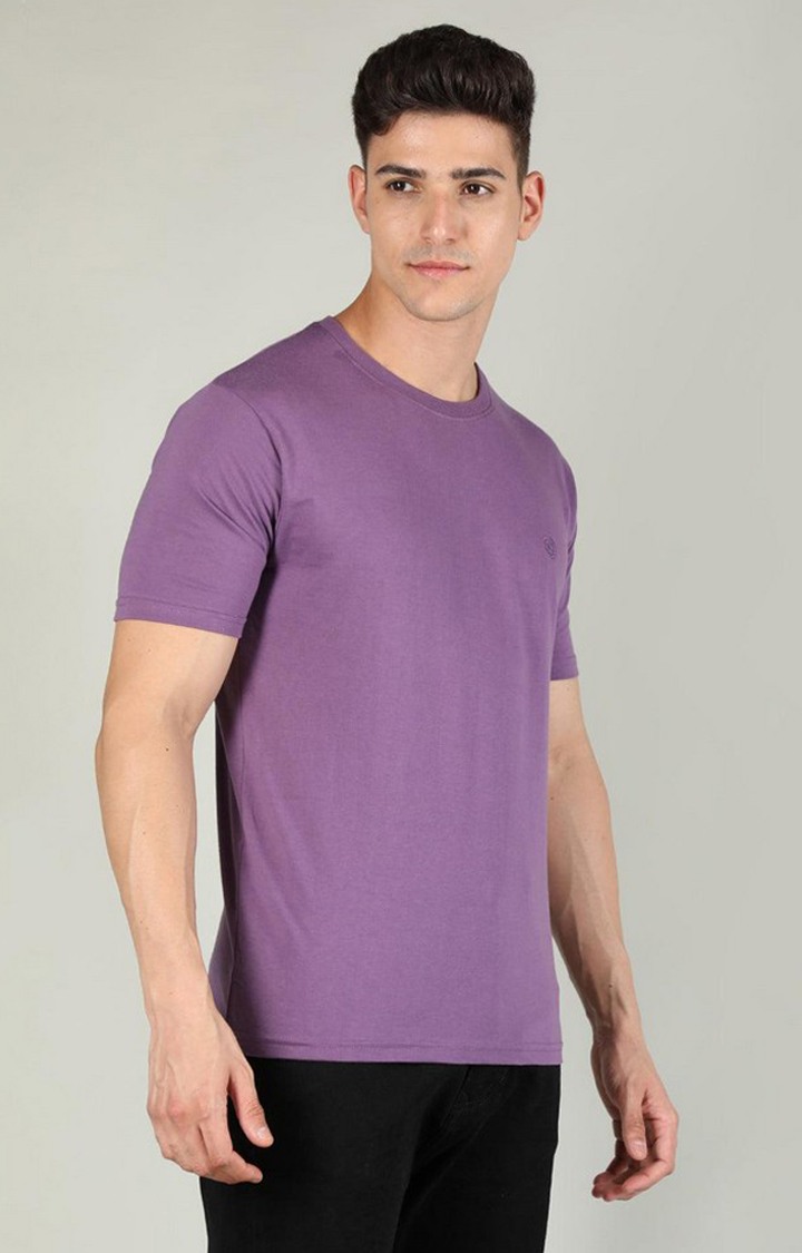 Men's Purple Solid Polycotton Regular T-Shirt