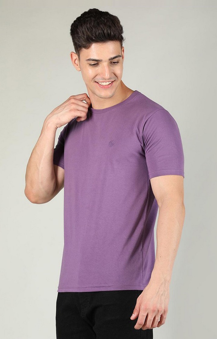 Men's Purple Solid Polycotton Regular T-Shirt