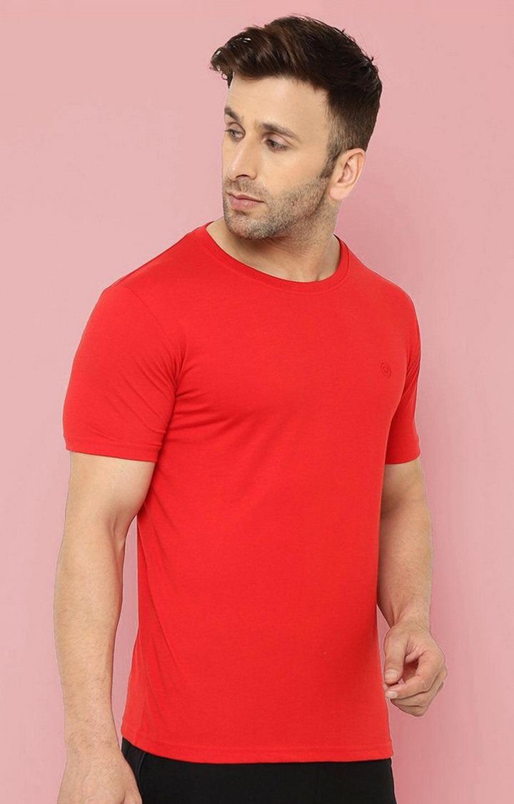 Men's Red Solid Polycotton Regular T-Shirt