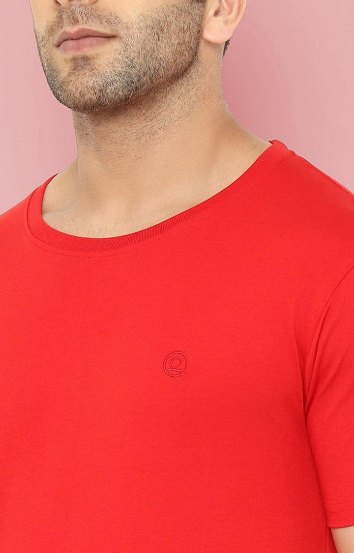 Men's Red Solid Polycotton Regular T-Shirt