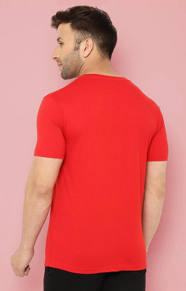 Men's Red Solid Polycotton Regular T-Shirt