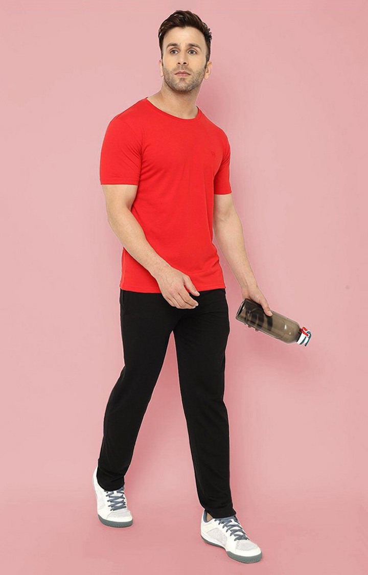 Men's Red Solid Polycotton Regular T-Shirt