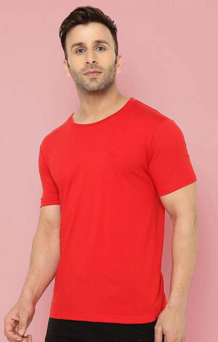 Men's Red Solid Polycotton Regular T-Shirt