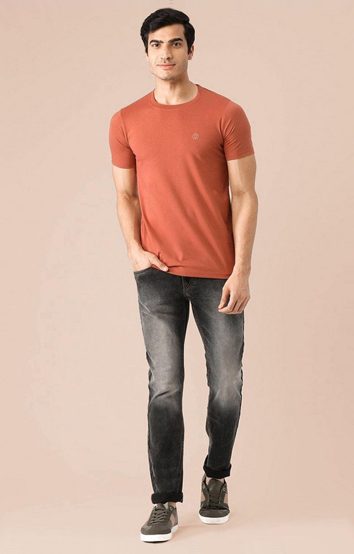 Men's Rust Brown Solid Polycotton Regular T-Shirt