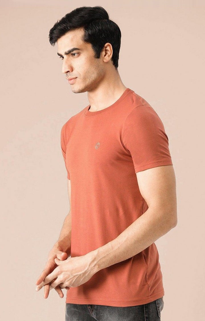 Men's Rust Brown Solid Polycotton Regular T-Shirt