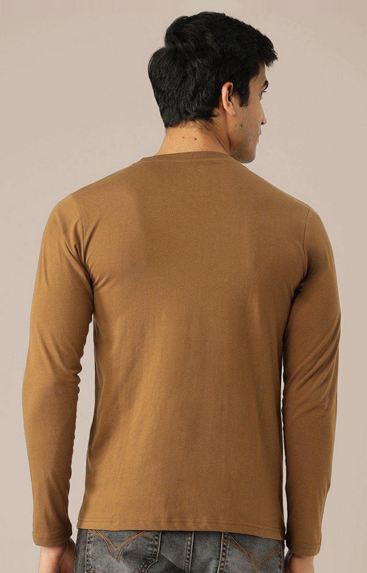 Men's Brown Solid Polycotton Regular T-Shirt