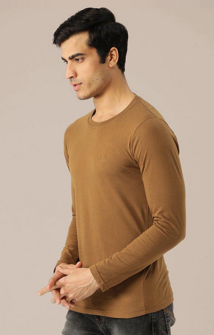 Men's Brown Solid Polycotton Regular T-Shirt