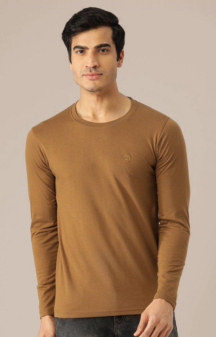 CHKOKKO | Men's Brown Solid Polycotton Regular T-Shirt