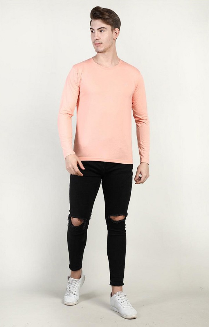 Men's Peach Solid Polycotton Regular T-Shirt