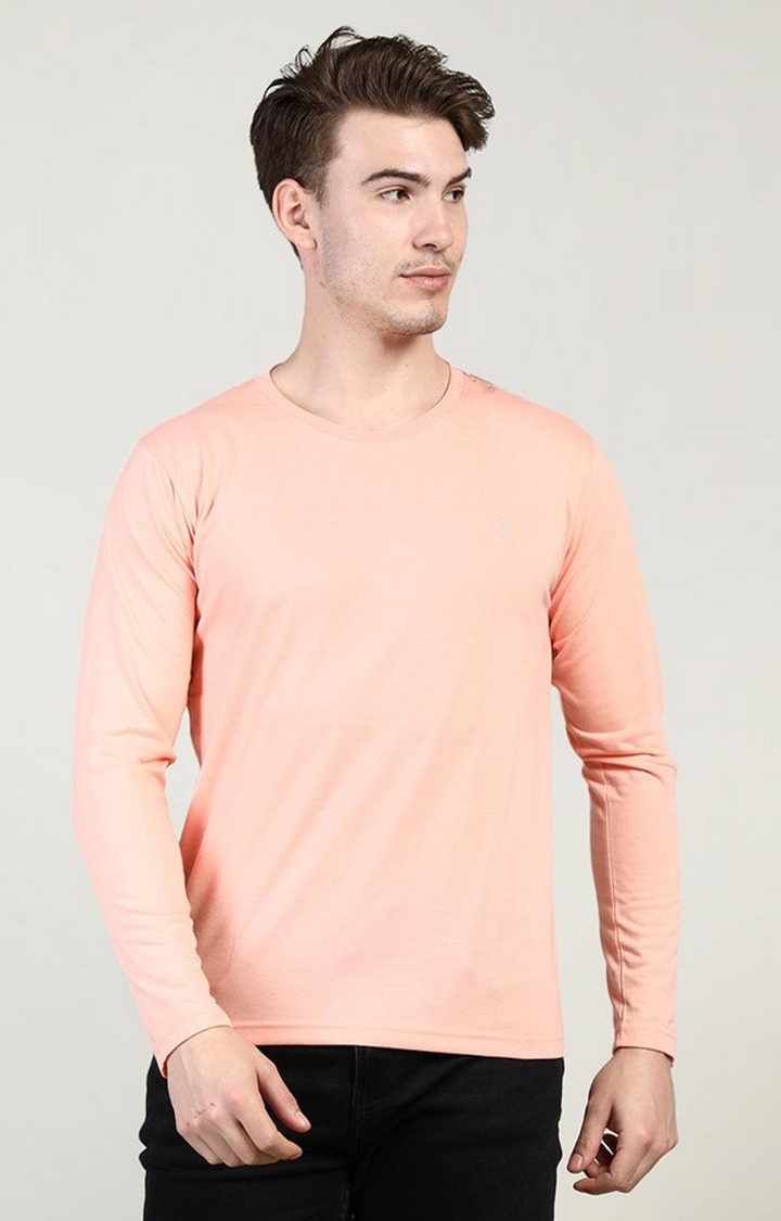 Men's Peach Solid Polycotton Regular T-Shirt