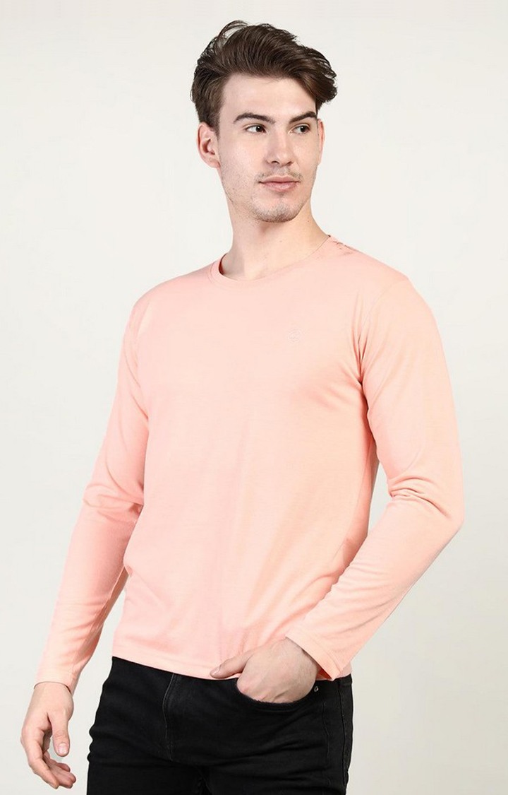 Men's Peach Solid Polycotton Regular T-Shirt