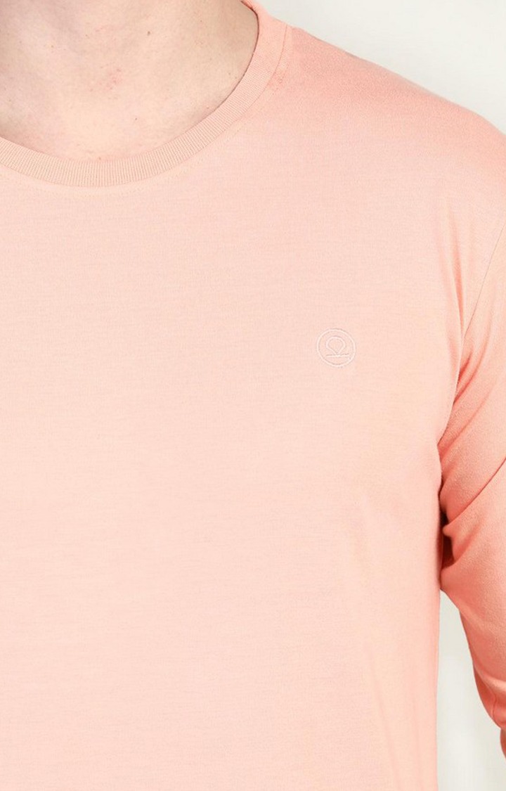 Men's Peach Solid Polycotton Regular T-Shirt