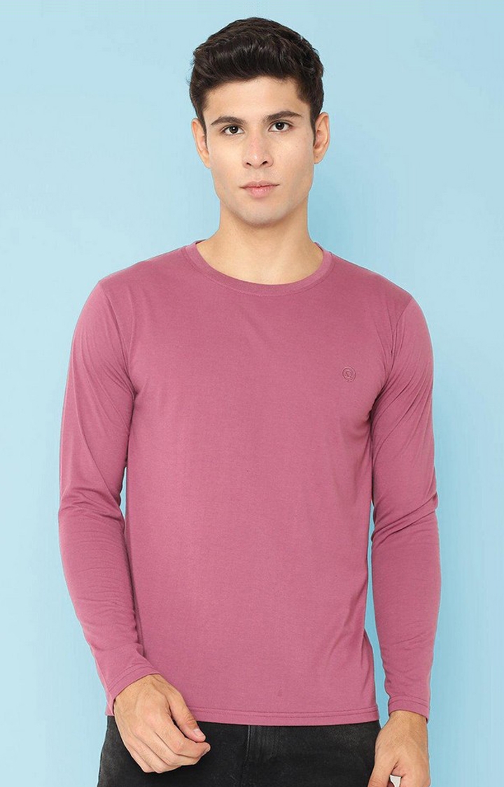 CHKOKKO | Men's pink Solid Polycotton Regular T-Shirt