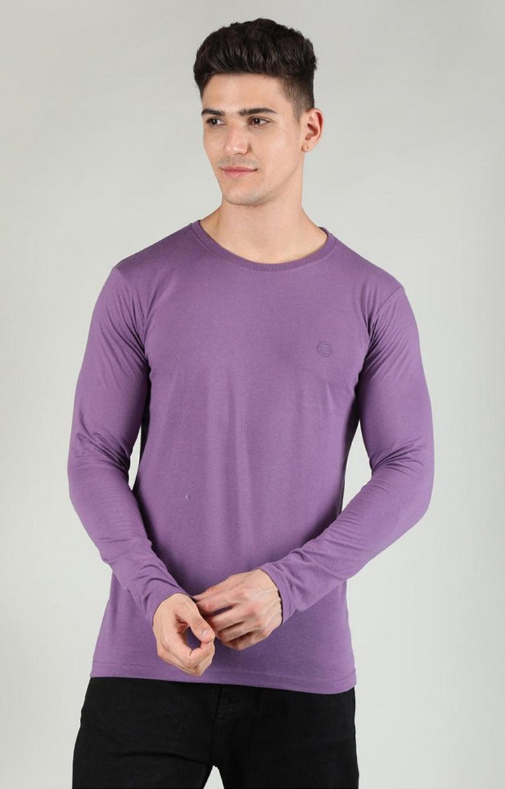 CHKOKKO | Men's Purple Solid Polycotton Regular T-Shirt