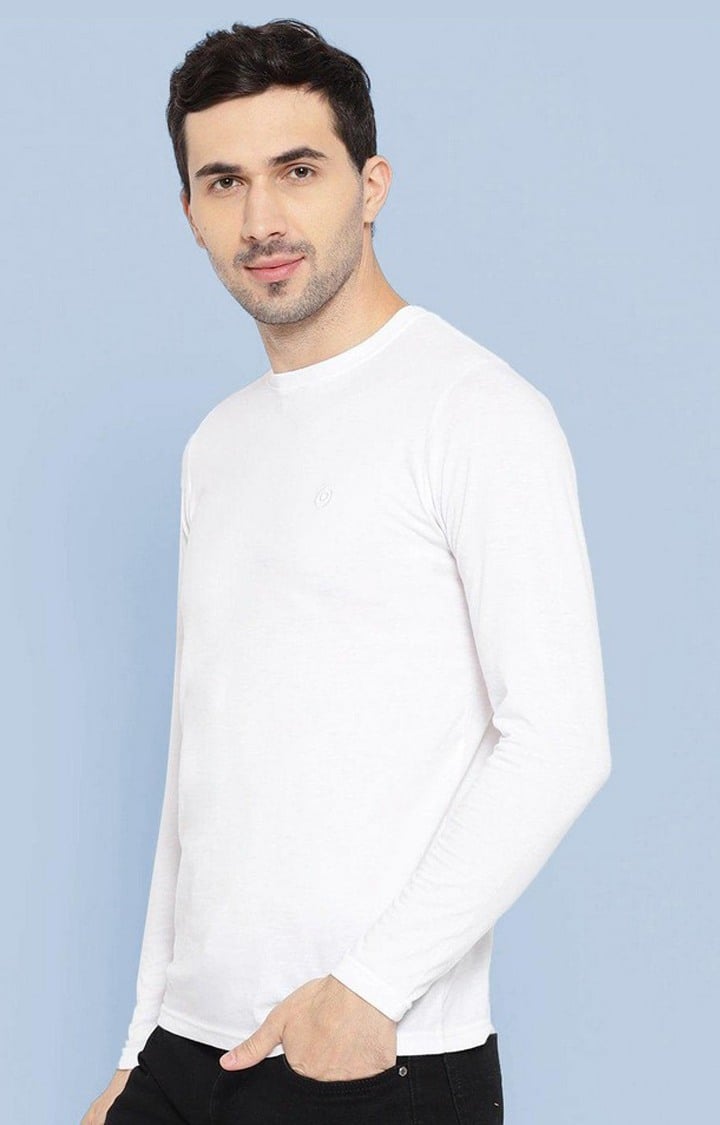 Men's White Solid Polycotton Regular T-Shirt