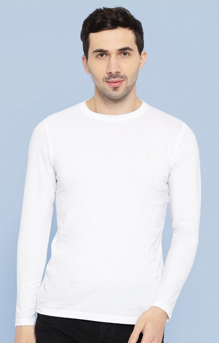 CHKOKKO | Men's White Solid Polycotton Regular T-Shirt