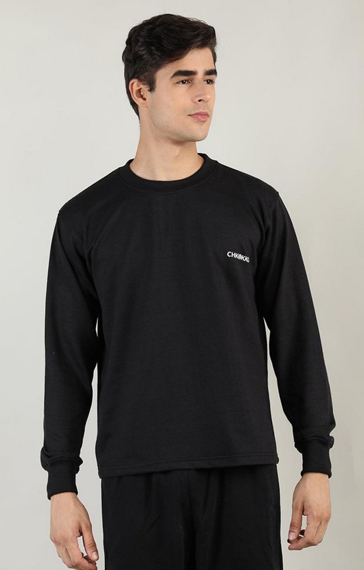 Men's Black Solid Cotton Activewear T-Shirt