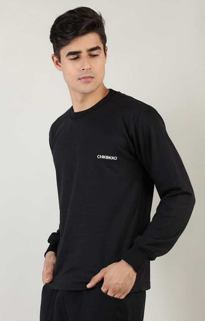 Men's Black Solid Cotton Activewear T-Shirt