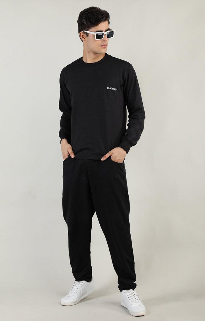 Men's Black Solid Cotton Activewear T-Shirt