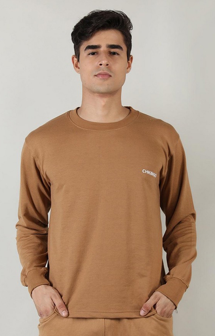 Men's Brown Solid Cotton Activewear T-Shirt