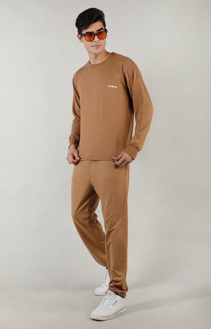 Men's Brown Solid Cotton Activewear T-Shirt