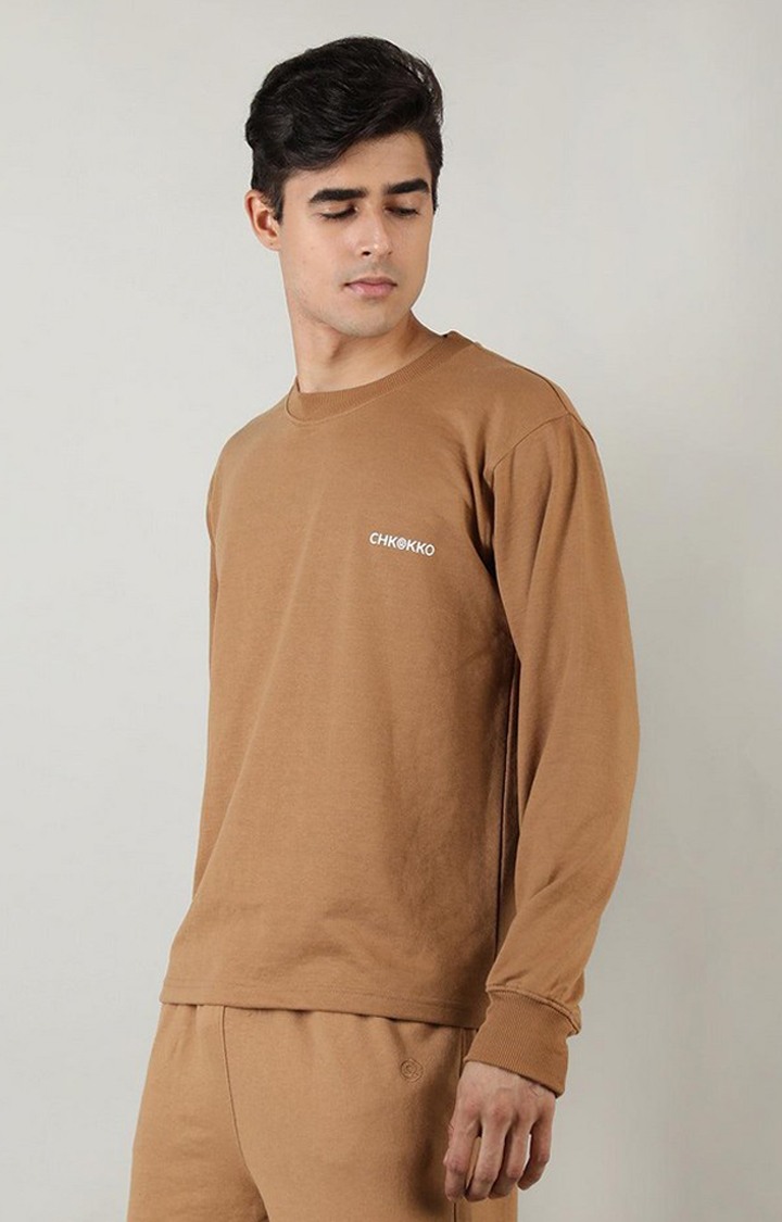 Men's Brown Solid Cotton Activewear T-Shirt