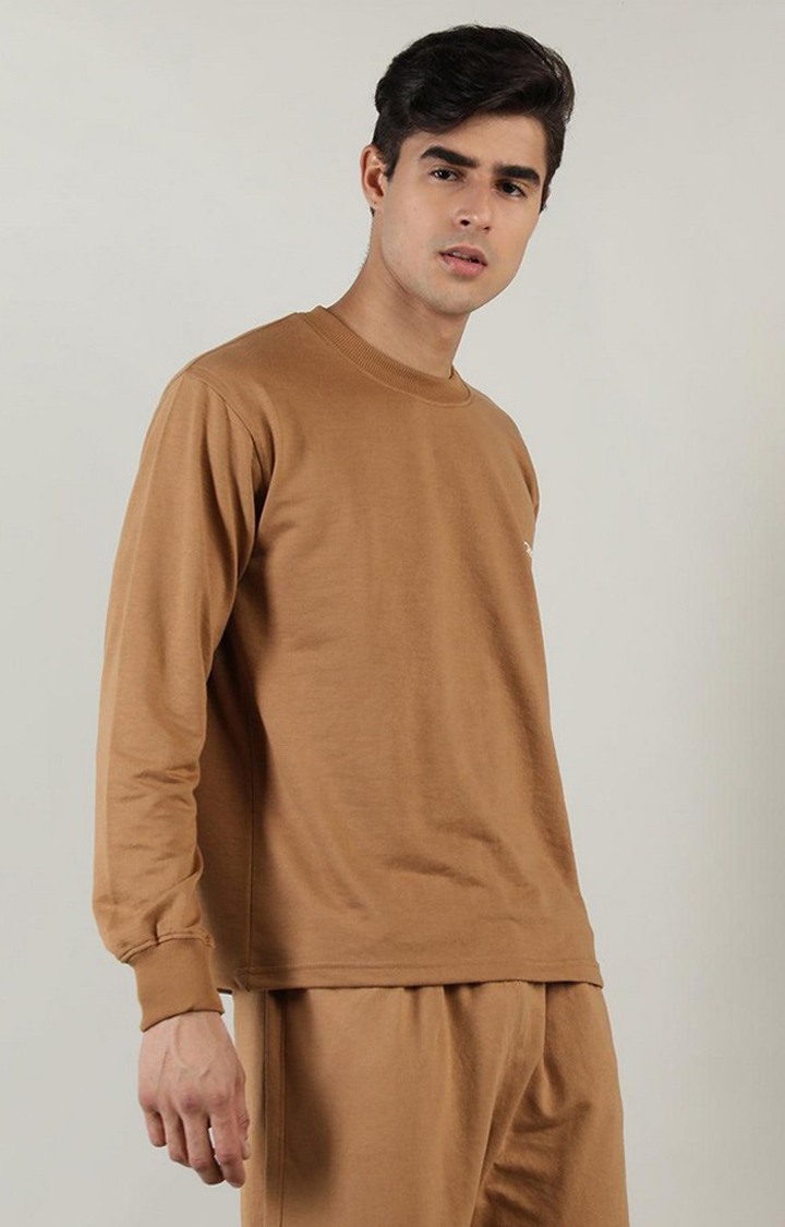 Men's Brown Solid Cotton Activewear T-Shirt