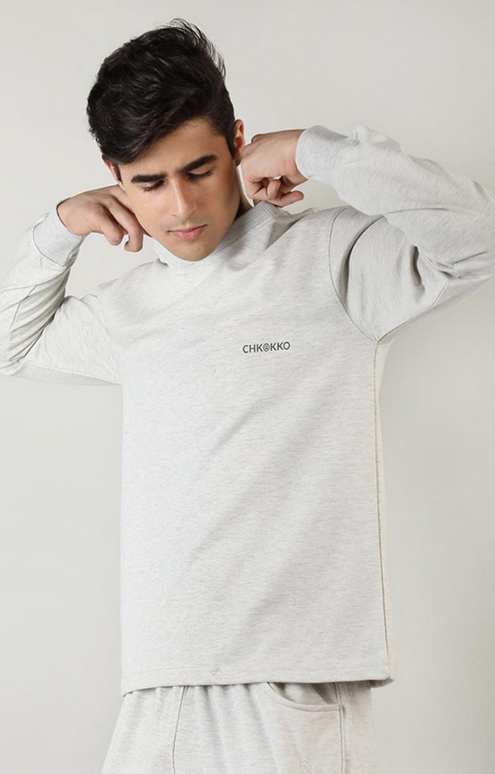 Men's Grey Melange Textured Cotton Activewear T-Shirt