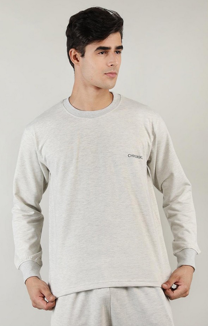 CHKOKKO | Men's Grey Melange Textured Cotton Activewear T-Shirt