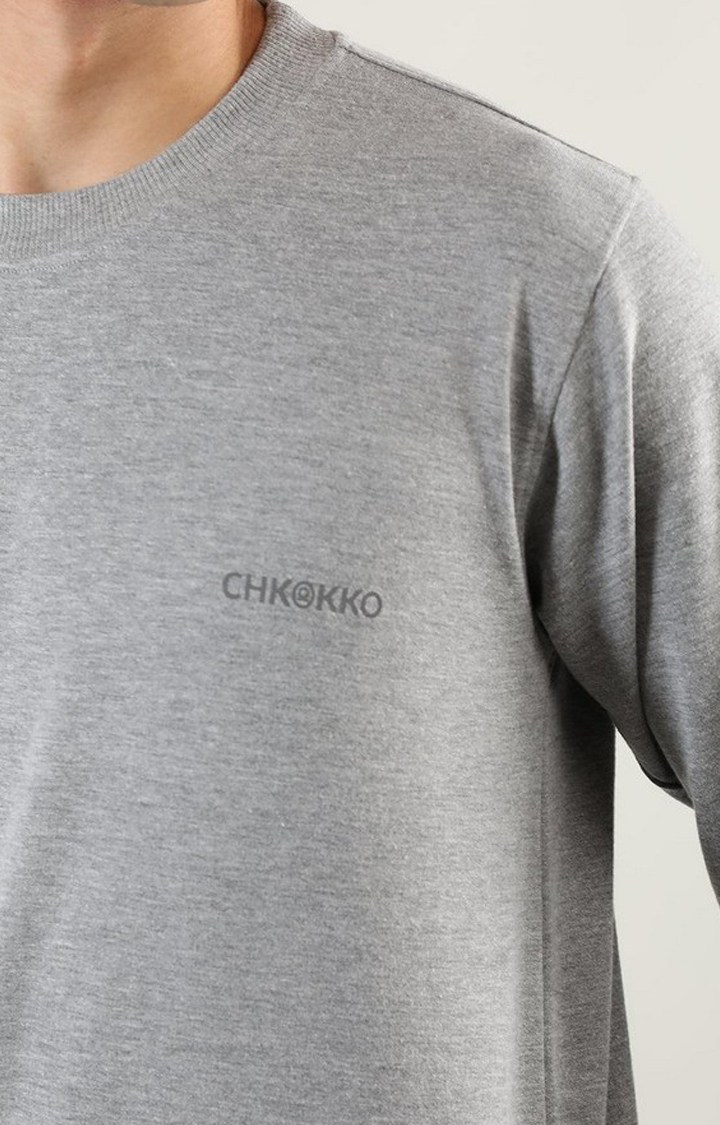 Men's Grey Melange Textured Cotton Activewear T-Shirt