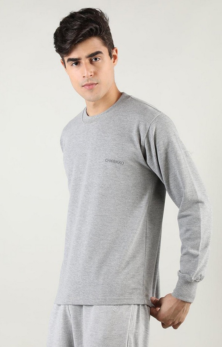 Men's Grey Melange Textured Cotton Activewear T-Shirt