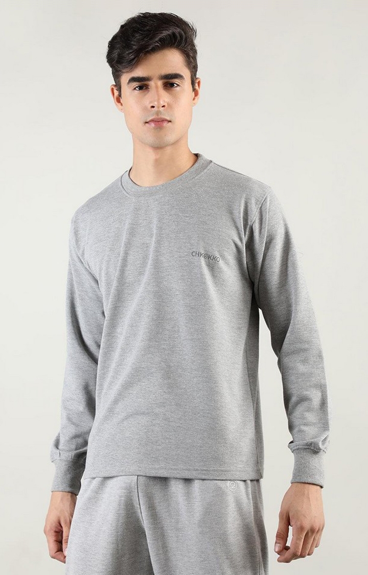 CHKOKKO | Men's Grey Melange Textured Cotton Activewear T-Shirt