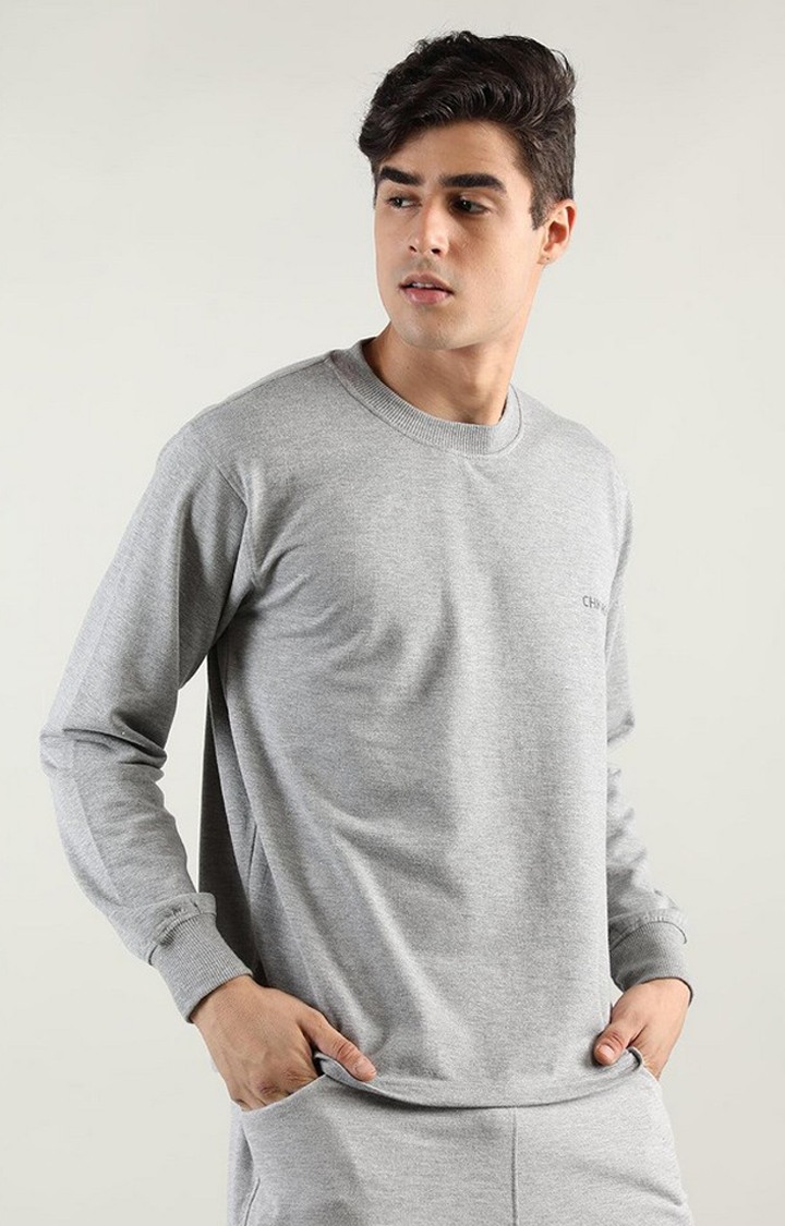 Men's Grey Melange Textured Cotton Activewear T-Shirt