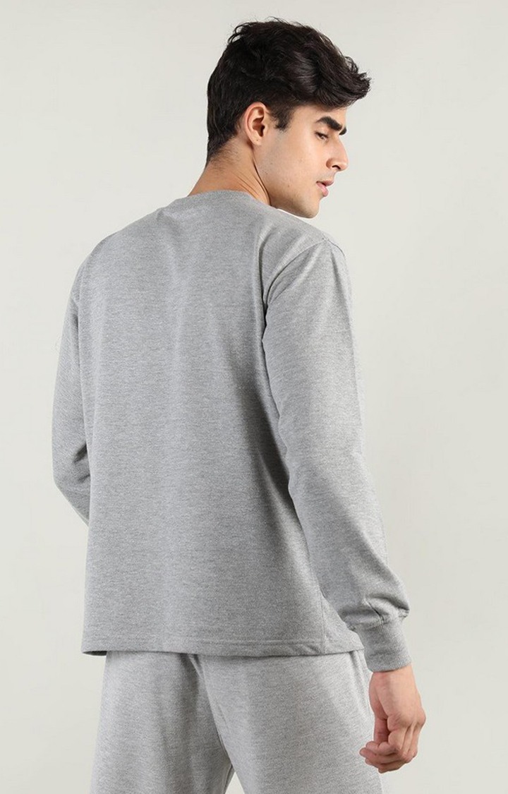 Men's Grey Melange Textured Cotton Activewear T-Shirt