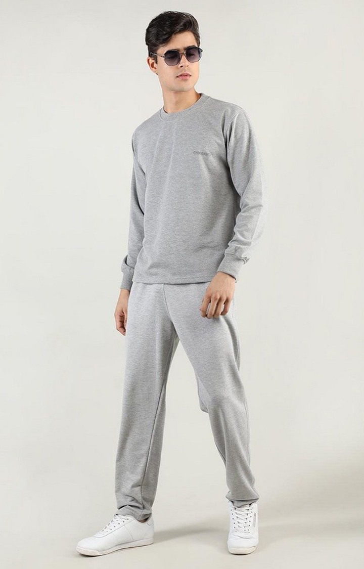 Men's Grey Melange Textured Cotton Activewear T-Shirt