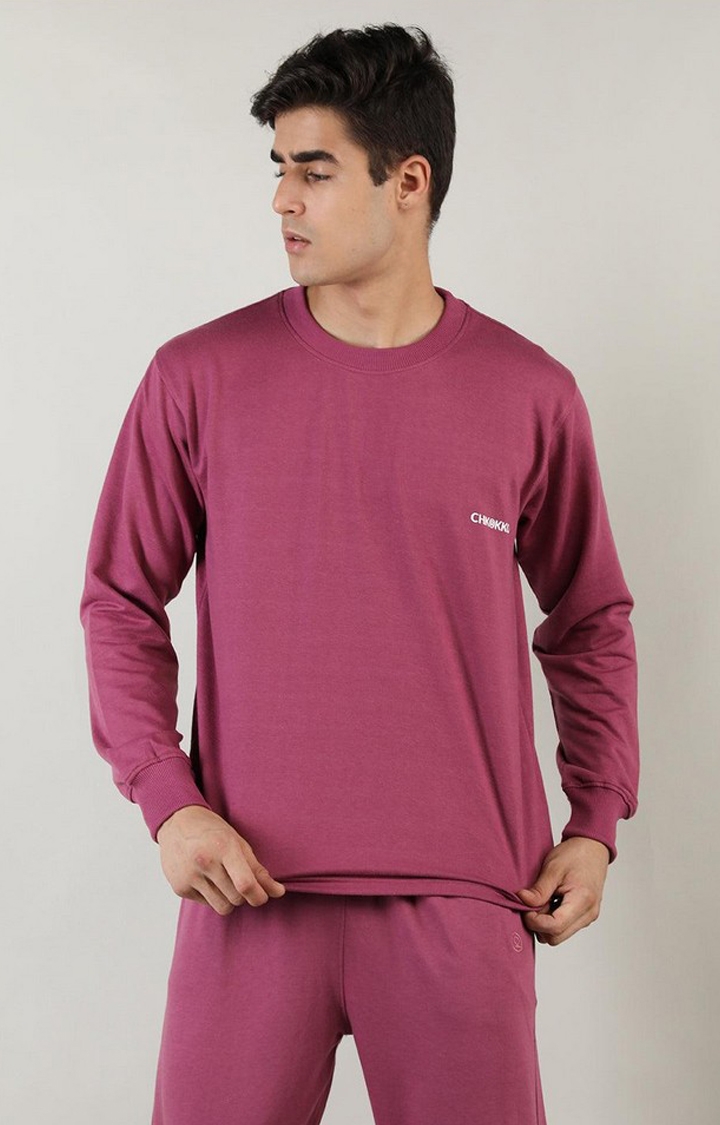 CHKOKKO | Men's Pink Solid Cotton Activewear T-Shirt