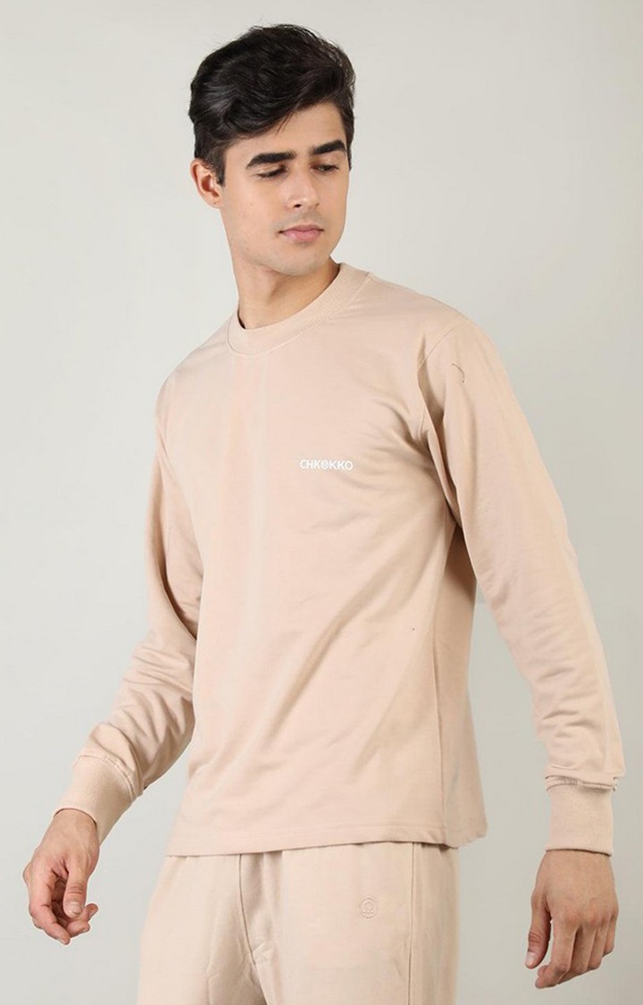 Men's Beige Solid Cotton Activewear T-Shirt