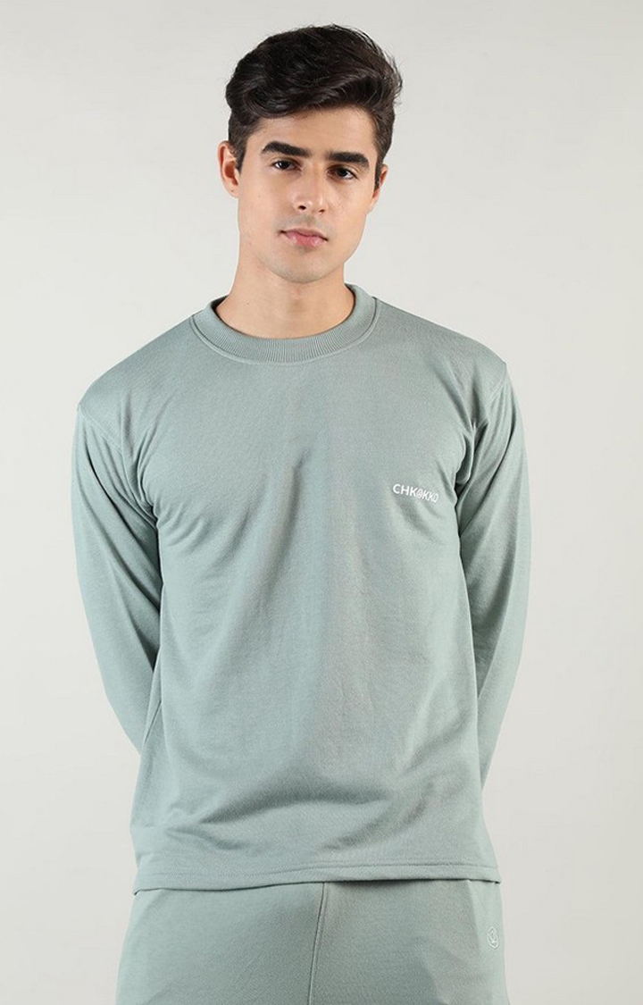 CHKOKKO | Men's Green Solid Cotton Activewear T-Shirt