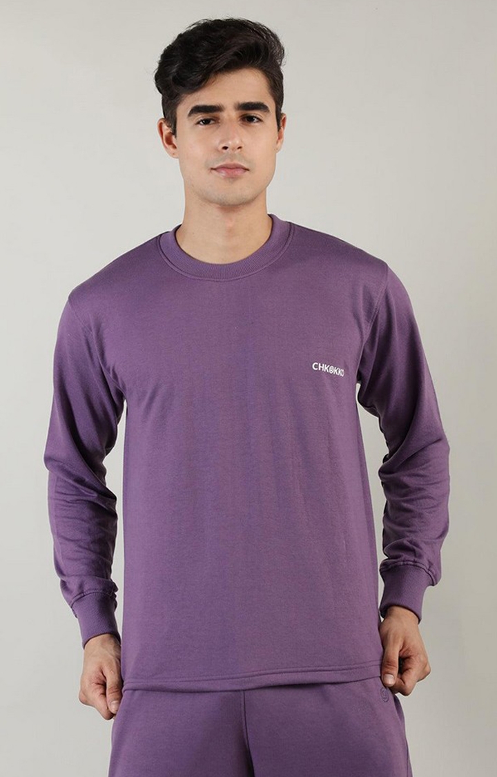 CHKOKKO | Men's Purple Solid Cotton Activewear T-Shirt